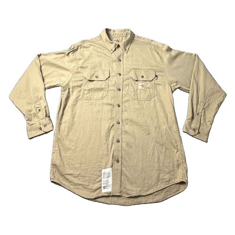 Carhartt FR 294-62 Flame Resistant Button Down Shirt Mens Large Tan Workwear